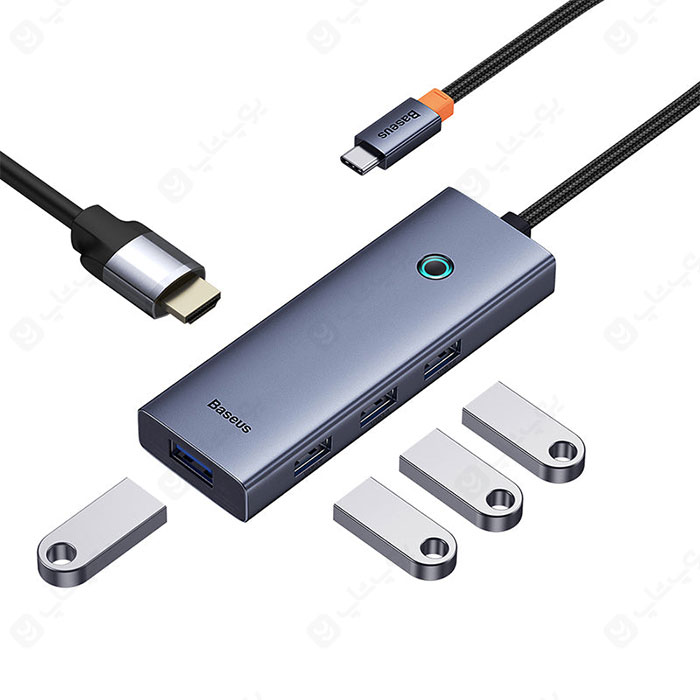 هاب 5 پورت Type-C به 3.0 USB و HDMI بیسوس مدل B00052809813 دارای 5 پورت می باشد.
