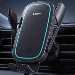 پایه نگهدارنده و شارژر بی سیم بیسوس مدل C40357000111 دارای 3 زبانه برای نگهداری گوشی است.