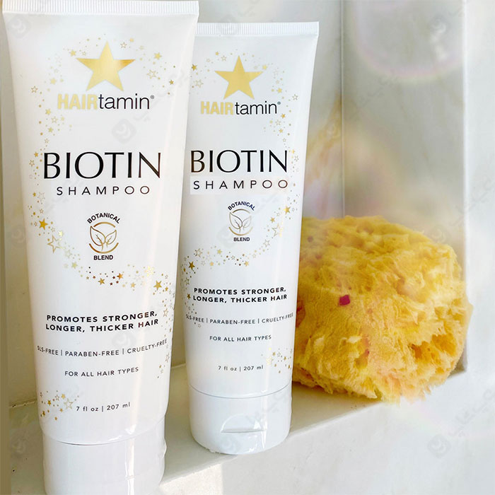 شامپو تقویت کننده، نرم کننده و ضد ریزش موی بیوتین HAIRTAMIN Biotin Shapoo مناسب برای انواع موها می باشد.