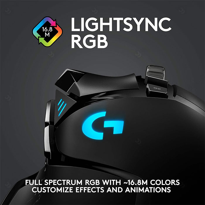 موس بی سیم گیمینگ لاجیتک مدل G502 LIGHTSPEED دارای نورپردازی به وسیله چراغ های LED است.