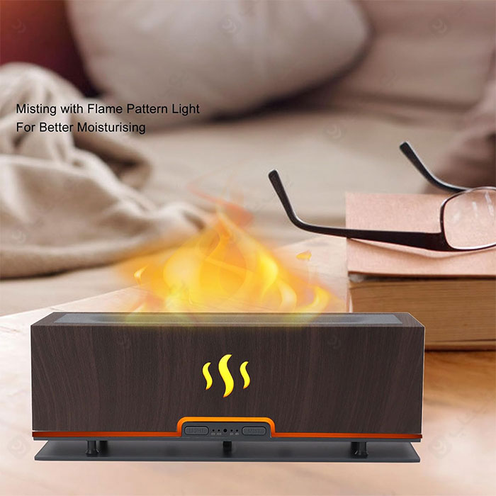 دستگاه بخور ساز التراسونیک مدل Flame Aroma Diffuser با انتشار بخور به شکل شعله آتش است.