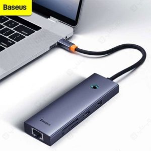 هاب 7 پورت Type-C به USB3.0 ،LAN ،Type-C ،SD ،TF و HDMI بیسوس مدل B00052805813 با اتصال سریع است.