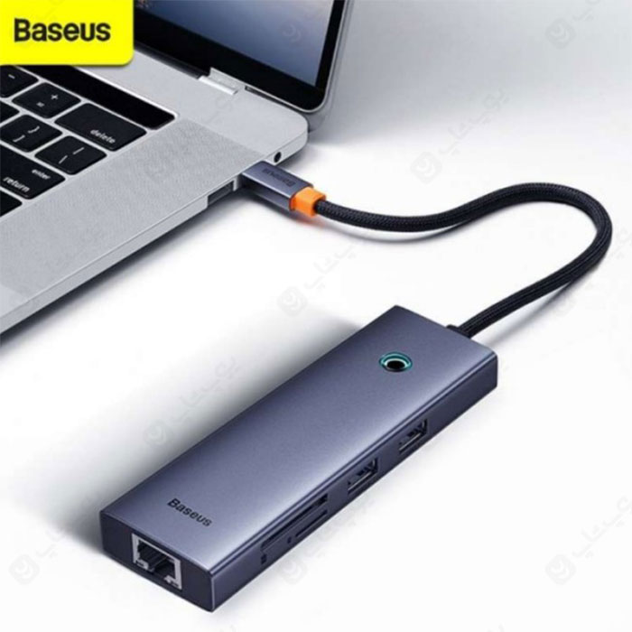 هاب 7 پورت Type-C به USB3.0 ،LAN ،Type-C ،SD ،TF و HDMI بیسوس مدل B00052805813 با اتصال سریع است.