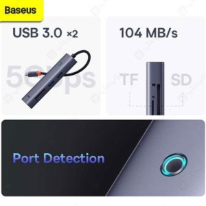 هاب 7 پورت Type-C به USB3.0 ،LAN ،Type-C ،SD ،TF و HDMI بیسوس مدل B00052805813 دارای نشانگر LED می باشد.