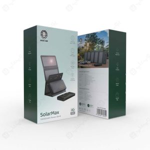 پاوربانک 10000mAh گرین لاین مدل SolarMax GNSLRM10KPB در بسته بندی مناسب قرار دارد.