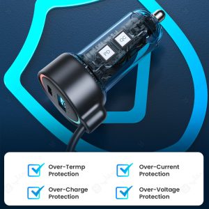 شارژر فندکی 60 وات جویروم مدل JR-CL07 دارای ایمنی چندگانه می باشد.