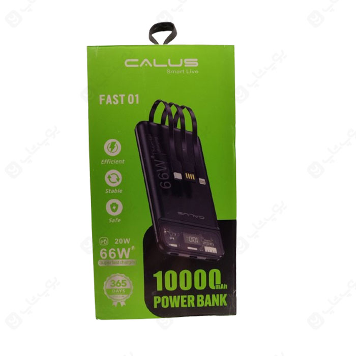 پاوربانک 10000mAh کالوس مدل Fast 01 دارای کابل برای استفاده راحت تر است.