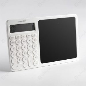 ماشین حساب و رایتینگ پد گرین لاین مدل GNCALCWPAD دارای قلم برای یادداشت است.
