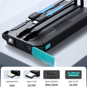 پاوربانک 20000mAh جویروم مدل JR-L018 دارای 2 پورت و دو کابل خروجی است.