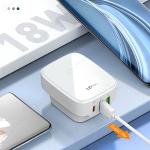 شارژر دیواری 32W الدینیو مدل Q334 با کابل USB به تایپ C به طول 1 متر دارای 2 عدد خروجی USB می باشد.