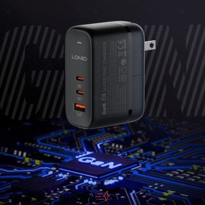 شارژر دیواری 65W GaN الدینیو مدل Q366 با کابل تایپ C به طول 1 متر ساخته شده با تکنولوژی گن است.