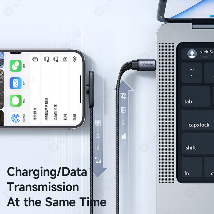 کابل تایپ C به لایتینینگ 90 درجه مک دودو مدل CA-335 به طول 1.2 متر مناسب برای انتقال داده است.