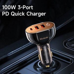شارژر فندکی 100 وات مک دودو مدل CC-230 دارای 3 عدد پورت خروجی است.
