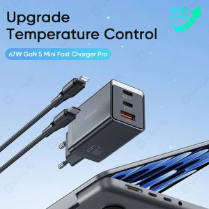 شارژر دیواری 67 وات مک دودو مدل CH-154 با کابل تایپ C به لایتنینگ با دمای کنترل شده است.