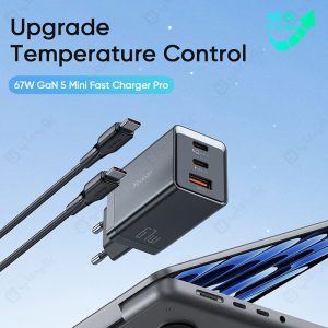 شارژر دیواری 67 وات مک دودو مدل CH-154 با کابل تایپ C به تایپ C بدون داغ کردن است.