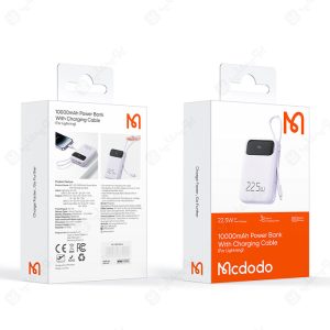 پاوربانک 10000mAh مک دودو مدل MC-325 با کابل لایتنینگ در بسته بندی مناسب قرار دارد.