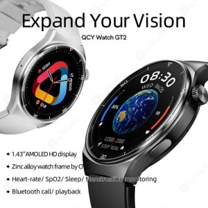 ساعت هوشمند کیو سی وای مدل GT2 WA23S3A با امکان تماس بلوتوثی می باشد.