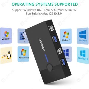کی وی ام سوئیچ 2 پورت VGA همراه کابل یوگرین مدل 30357 دارای سازگاری گسترده می باشد.