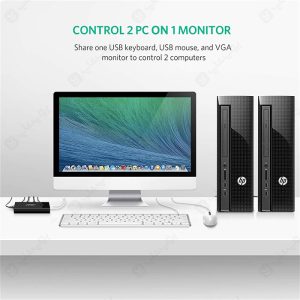 کی وی ام سوئیچ 2 پورت VGA همراه کابل یوگرین مدل 30357 قابل استفاده برای اتصال 2 کامپیوتر است.
