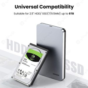 باکس هارد 2.5 اینچ USB 3.1 یوگرین مدل 70498 CM300 سازگار با هارد های 2.5 اینچی SSD و HDD می باشد.