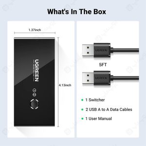 هاب سوئیچ 2 در 4 پورت USB 2.0 دستی یوگرین مدل 30767 US216 در ابعاد کوچک و قابل حمل است.