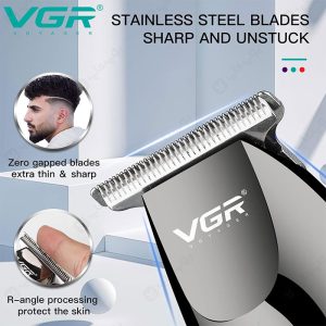 ماشین اصلاح شارژی وی جی ار مدل V-030 دارای تیغه فولادی آبدیده است.