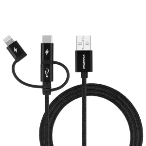 کابل تبدیل USB به میکرو USB، تایپ C و لایتنینگ مومکس مدل DX1 به طول 1 متر