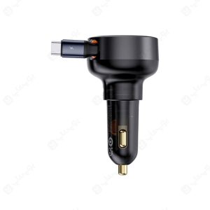شارژر فندکی 60 وات بیسوس مدل Enjoyment Pro CCTXP-UC با امکان جمع شدن کابل است.