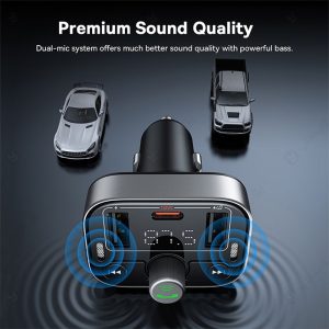 شارژر فندکی بلوتوثی بیسوس مدل S-09 Pro BS-CH010 دارای میکروفن دوتایی است.