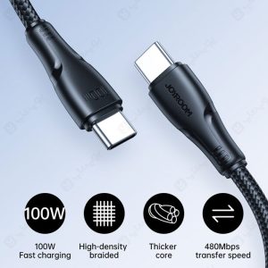 کابل شارژ تایپ C به تایپ C جویروم مدل S-CC100A11 به طول 1 متر با قابلیت انتقال داده است.