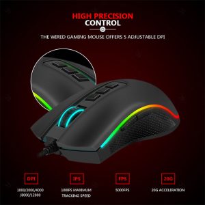 موس سیمی گیمینگ ردراگون مدل COBRA M711-FPS-1 با تسلط کامل به حرکت و عملکرد موس می باشد.