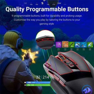 موس گیمینگ بی سیم RGB ردراگون مدل Sniper Pro M801P دارای کلید های قابل برنامه ریزی است.
