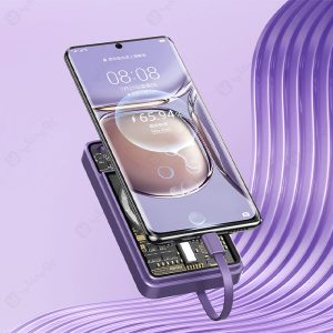 پاوربانک 10000mAh شارژر بی سیم ریمکس مدل RPP-580 دارای کابل همراه خروجی است.