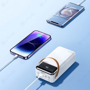 پاوربانک 60000mAh ریمکس مدل RPP-565 به همراه کابل تایپ C و لایتنینگ با قابلیت شارژ سریع است.