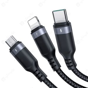 کابل شارژ 3 در 1 جویروم مدل A18 دارای قابلیت شارژ هم زمان است.