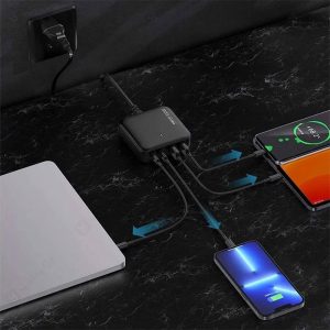 شارژر رومیزی فست شارژ 100W GaN رسی مدل RC39E دارای قابلیت استفاده هم زمان است.