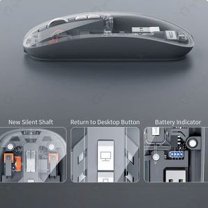 موس شفاف بی سیم Recci مدل RCS-M01 دارای نشانگر باتری است.