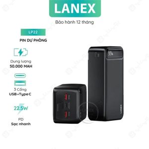 پاوربانک LANEX 50000mAh مدل RPB-LP22 دارای قابلیت شارژ سریع است.