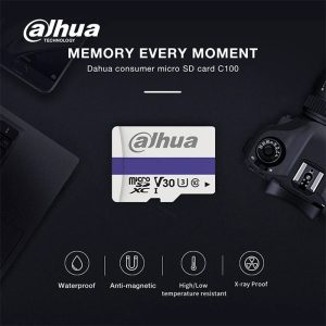 کارت حافظه میکرو SD داهوا مدل C100 ظرفیت 32 گیگابایت مقاوم در برابر آب و اشعه ایکس می باشد.