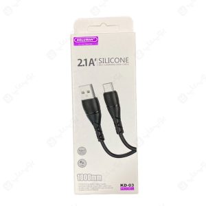کابل شارژ USB به تایپ C کلومن مدل KD-03 به طول 1 متر با انعطاف پذیری بالا است.