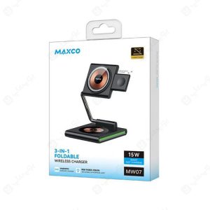 شارژر بی سیم سه کاره مکسکو مدل MW07 با توان حداکثر 15 وات و امنیت بالا است.