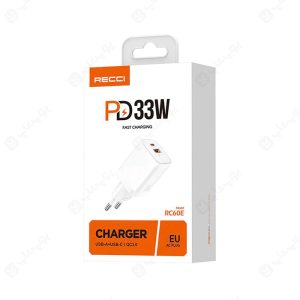 شارژر دیواری 33 وات رسی مدل RC60E در بسته بندی مناسب می باشد.