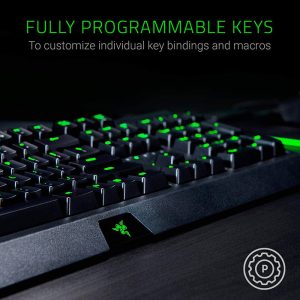 کیبورد سیمی گیمینگ مکانیکال ریزر مدل BlackWidow Essential با قابلیت برنامه ریزی است.
