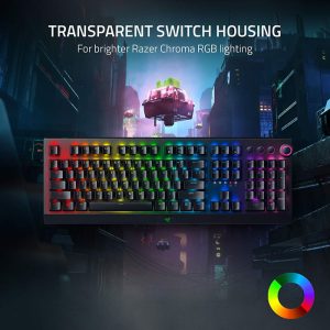 کیبورد بی سیم گیمینگ مکانیکال ریزر مدل BlackWidow V3 Pro دارای نورپردازی RGB کرما می باشد.