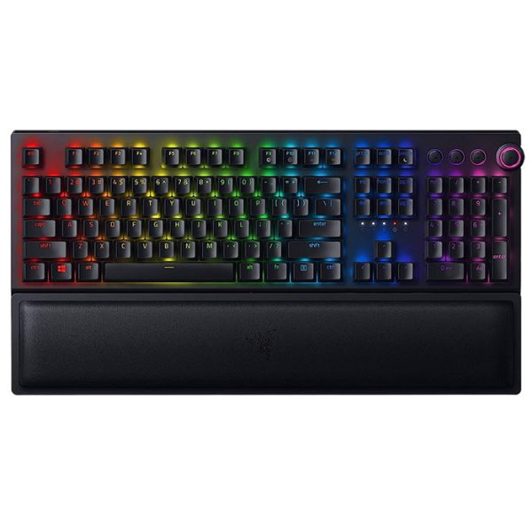کیبورد بی سیم گیمینگ مکانیکال ریزر مدل BlackWidow V3 Pro در رنپ بندی مشکی و اتصال سه گانه است.