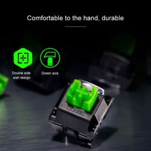 کیبورد سیمی گیمینگ مکانیکال ریزر مدل BlackWidow X TKL با سوئیچ های سبز رنگ است.