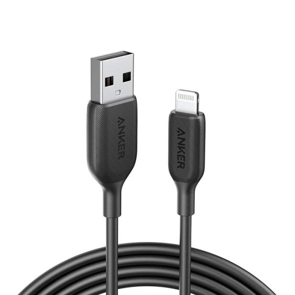 کابل USB به لایتنینگ انکر مدل A8813 به طول 1.8 متر در رنگ بندی مشکی است.