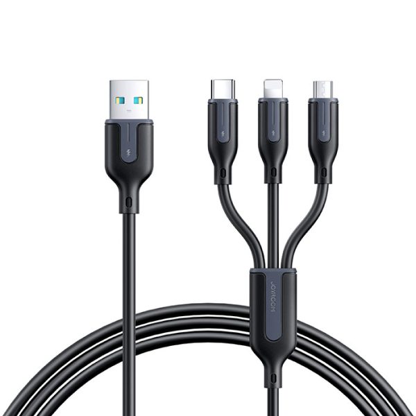کابل شارژ USB به تایپ C، لایتنینگ و میکرو جویروم مدل A15 در رنگ بندی مشکی می باشد.