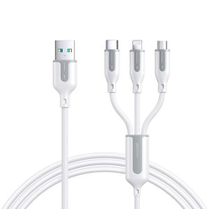 کابل شارژ USB به تایپ C، لایتنینگ و میکرو جویروم مدل A15 در رنگ بندی سفید می باشد.