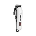 ماشین اصلاح شارژی کیمی مدل KM-809A با تیغه قابل تنظیم در رنگ بندی سفید مشکی می باشد.